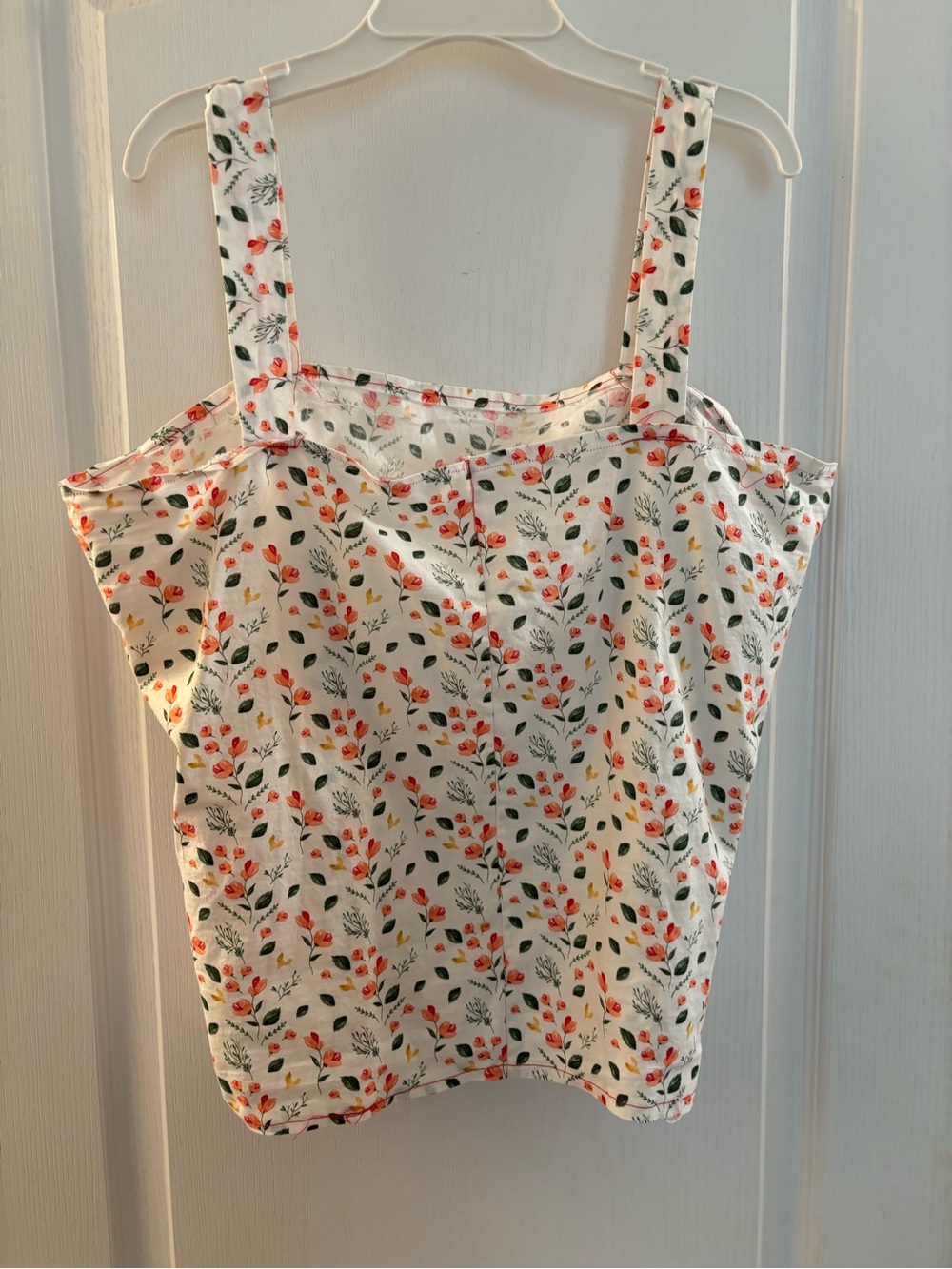 White Floral Square-Neck Camisole with Orange Tulip Accent